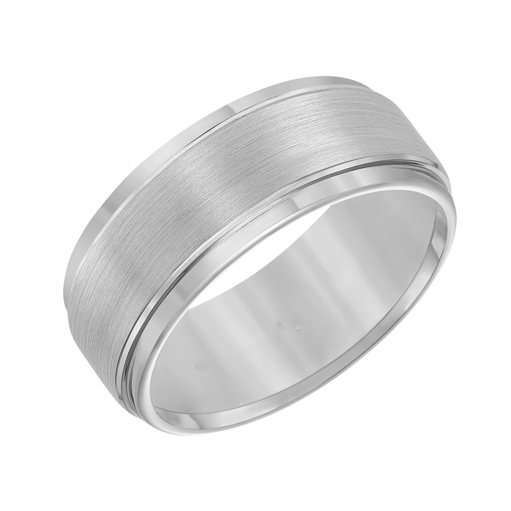 Step Edge Brush Finish Classic Wedding Band in Grey Tungsten Carbide