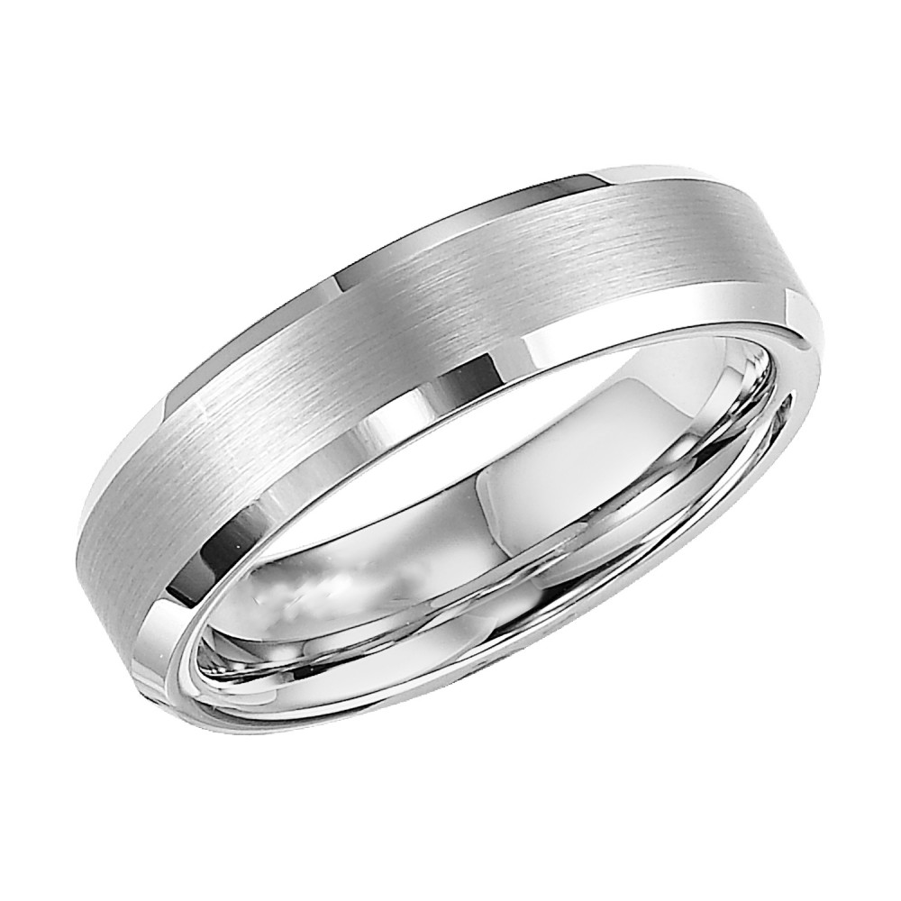 White Tungsten Carbide Bevel Edge Satin Center Classic Wedding Band
