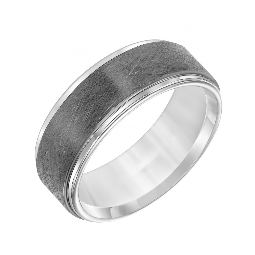 Step Edge Gunmetal Crystalline Center Wedding Band