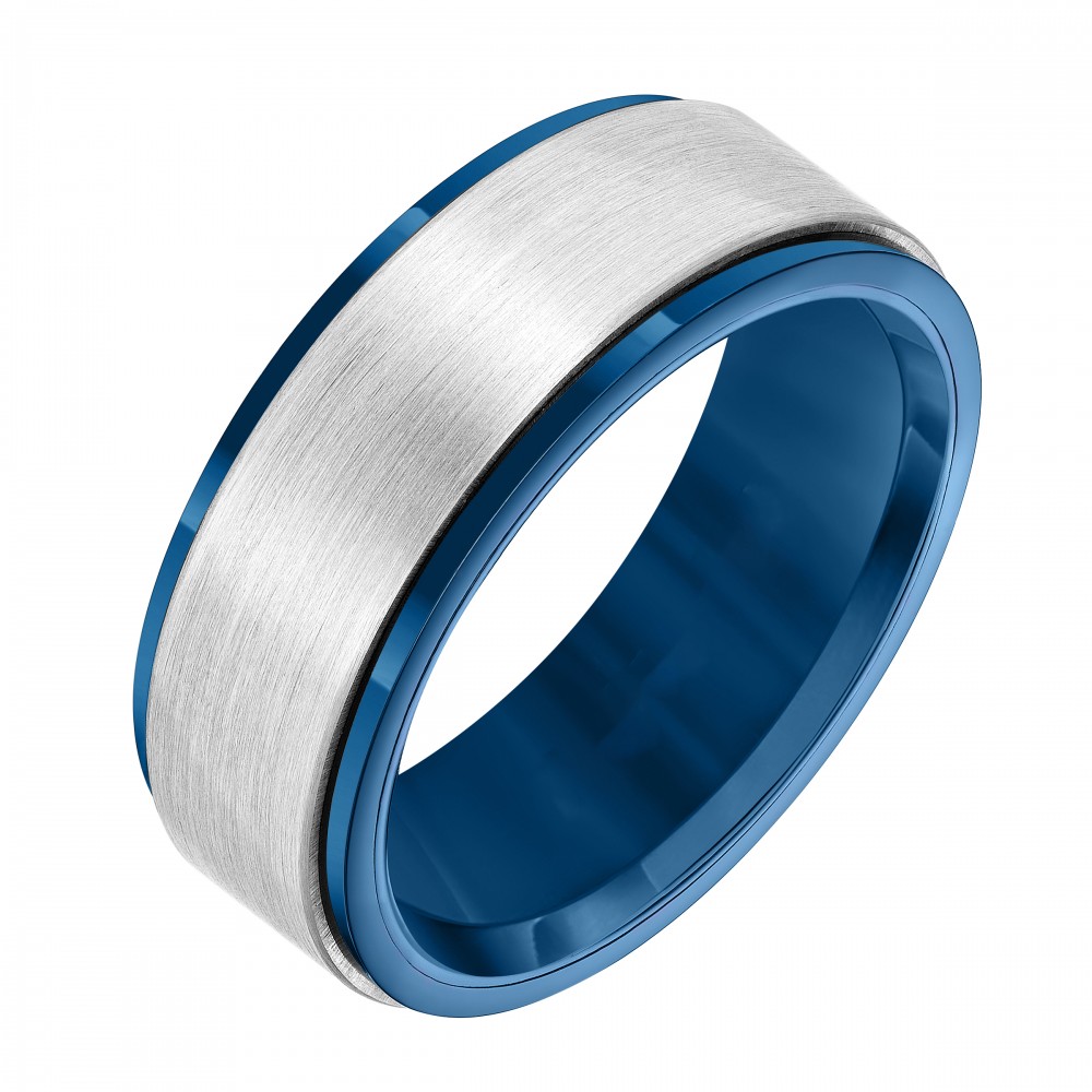 Blue and White Tungsten Carbide Band with Satin Finish