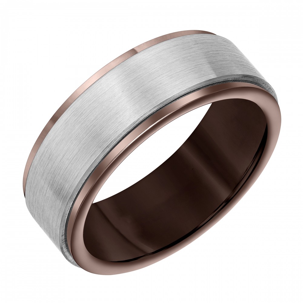 Brown and White Tungsten Carbide Band with Satin Finish