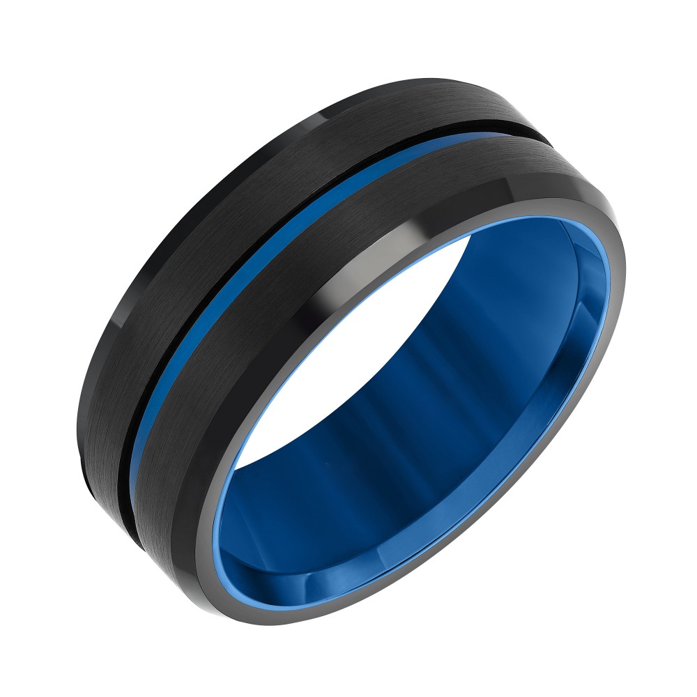 Black and Blue Tungsten Carbide Brush Finish Step Edge Band