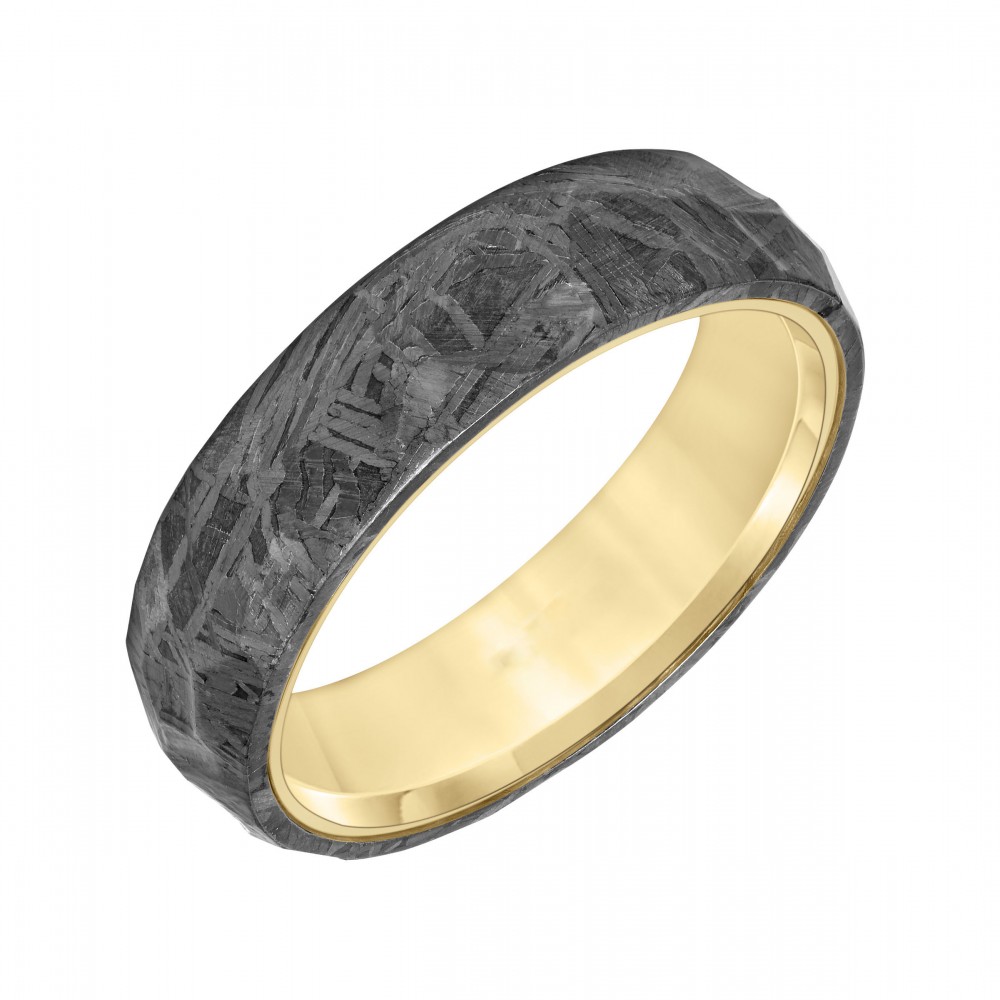 Meteorite with 14K Gold Interior Hammered Meteorite Band