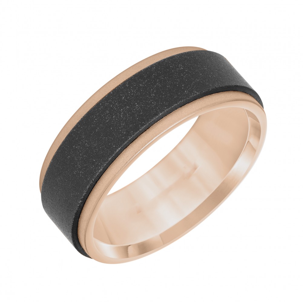 Black Tungsten and 14k Rose Gold Step Edge Band