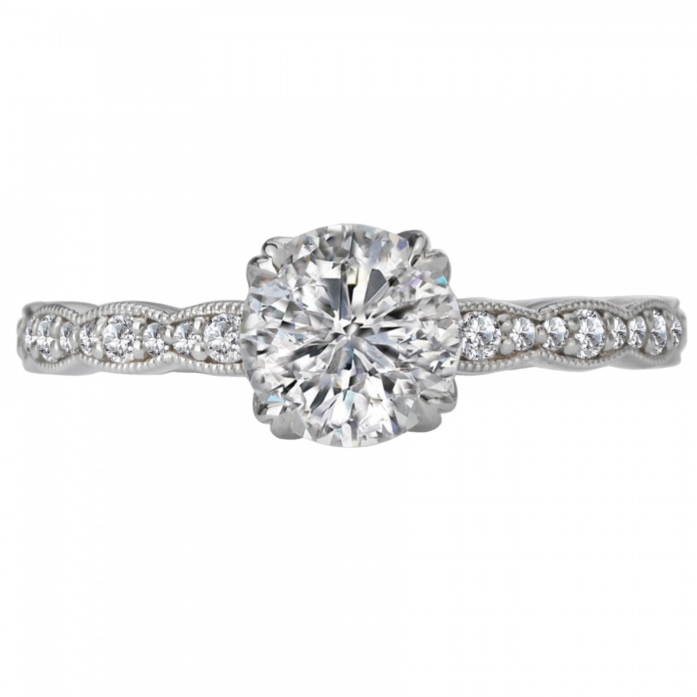 Classic Diamond Engagement Ring with Scalloped Shank