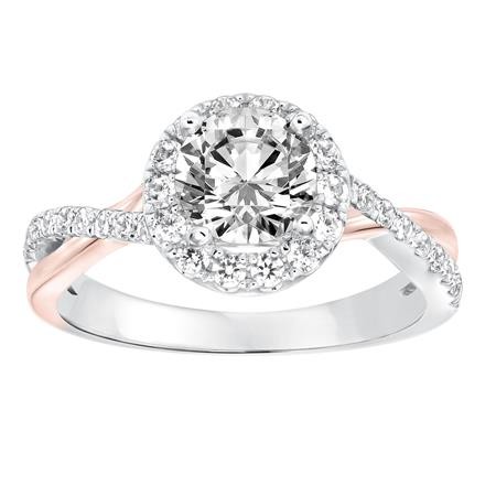Diamond Halo Engagement Ring with Modern Twisted  Shank
