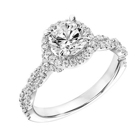 Diamond Halo Engagement Ring with Twisted Diamond Shank