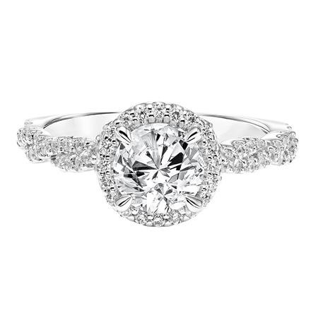 Diamond Halo Engagement Ring with Twisted Diamond Shank