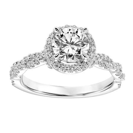 Diamond Halo Engagement Ring with Twisted Diamond Shank