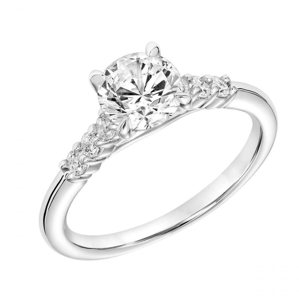 Cathedral Round Diamond Engagement Ring with Diamond Accents