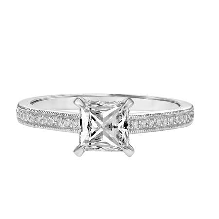 Princess Diamond Engagement Ring with Milgrain Accent