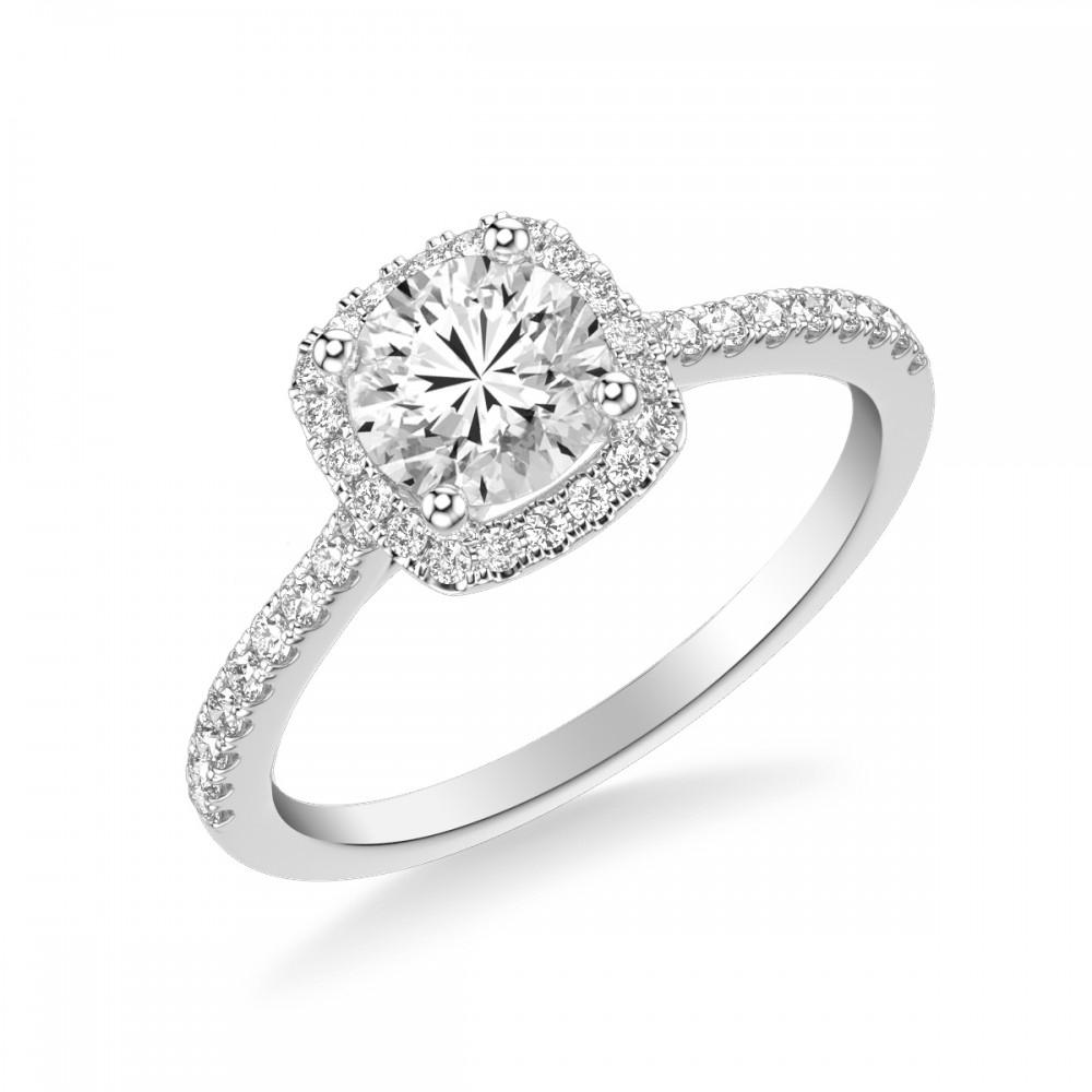 Cushion Halo Diamond Engagement Ring with Round Center
