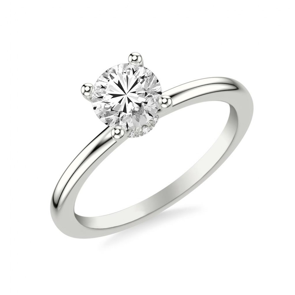 Solitaire Style Diamond Engagement Ring with Hidden Diamond Halo