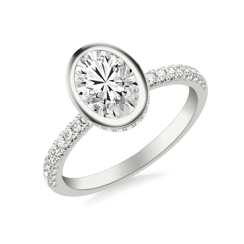 Bezel Set Diamond Solitaire Engagement Ring with Hidden Diamonds