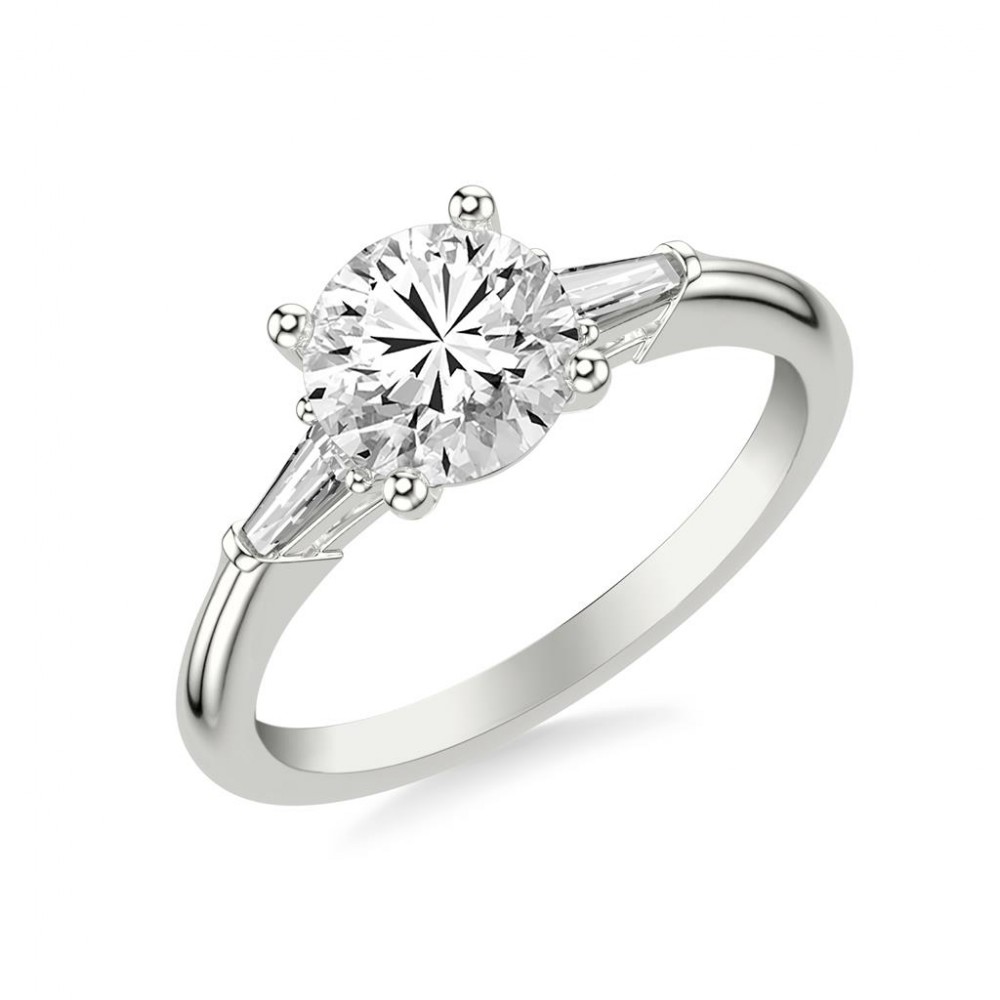 Classic Diamond Engagement Ring  with Tapered Baguette Sides