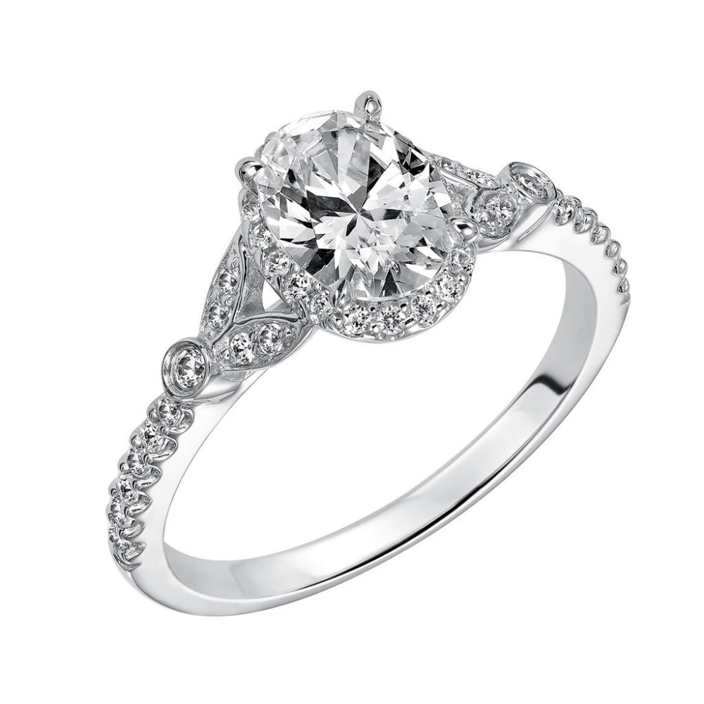 Oval Diamond Engagement Ring with Halo and Petal Inspired Accents