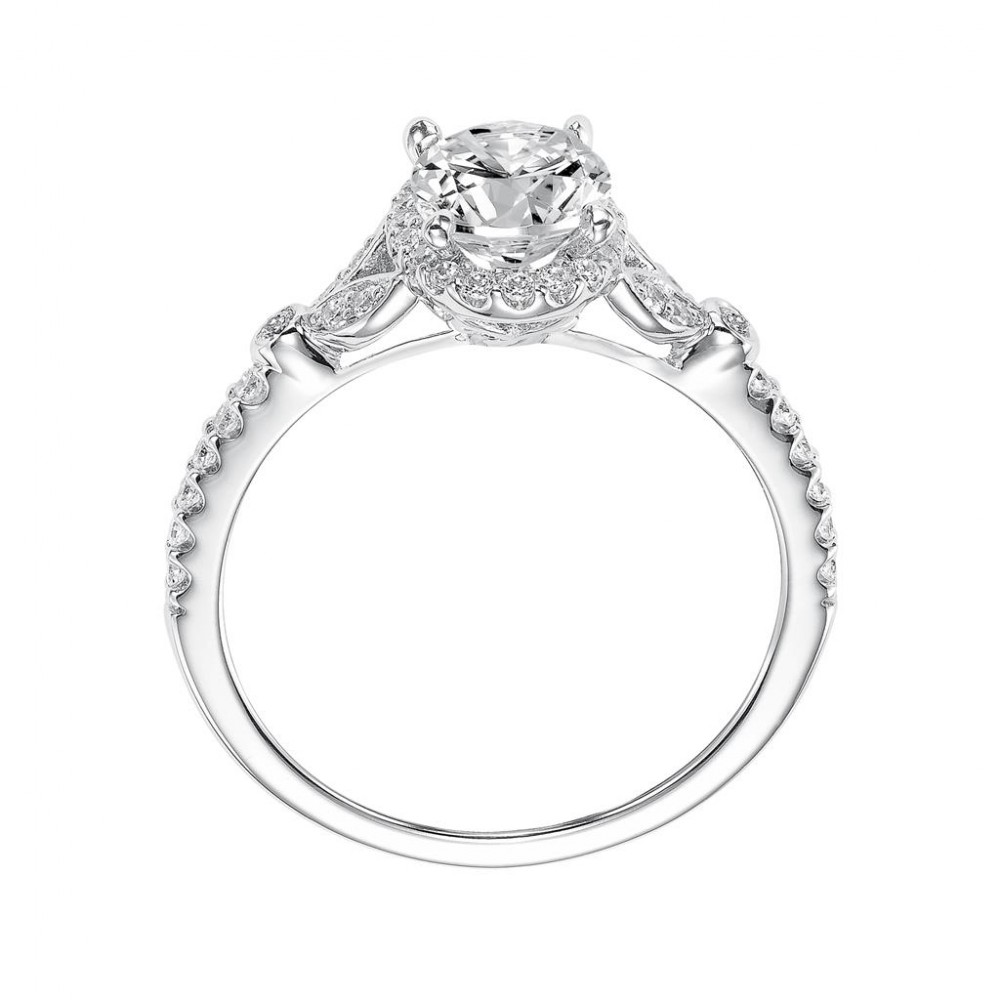Oval Diamond Engagement Ring with Halo and Petal Inspired Accents