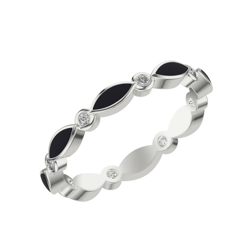 Stackable Band with Alternating Round Diamonds and Marquise Ceramic Inlay