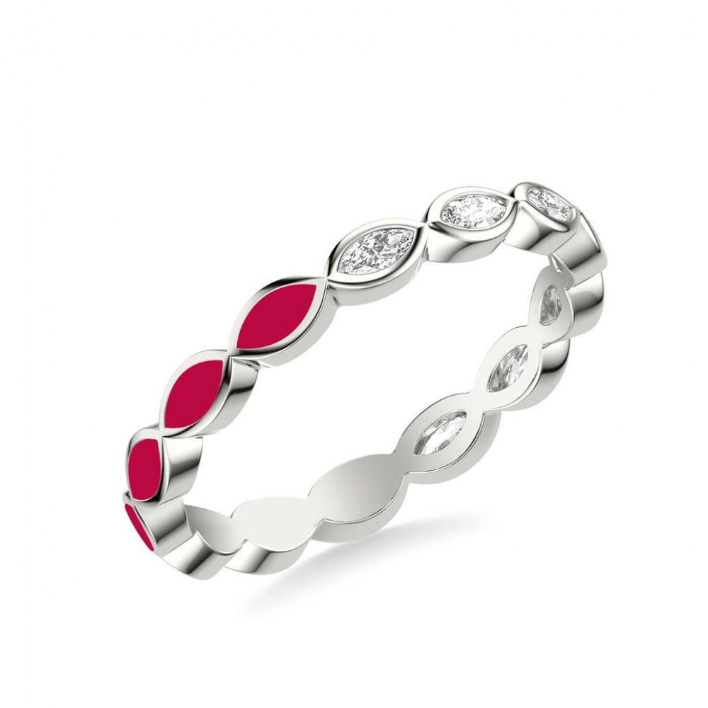 Stackable Eternity Band Half Pink Ceramic Marquise Design and Bezel Set Marquise Diamonds