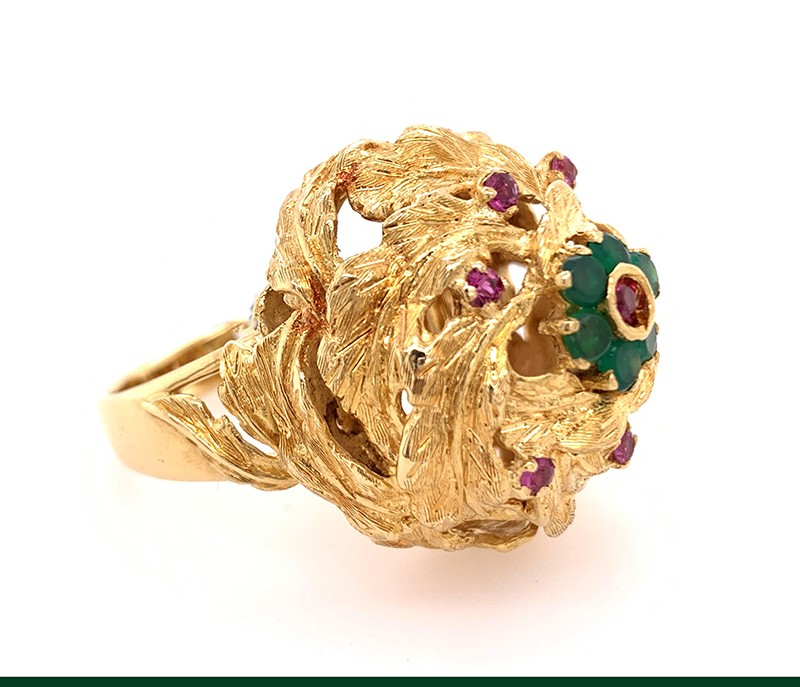 Emerald and Pink Sapphire Cocktail Ring in 18kyg