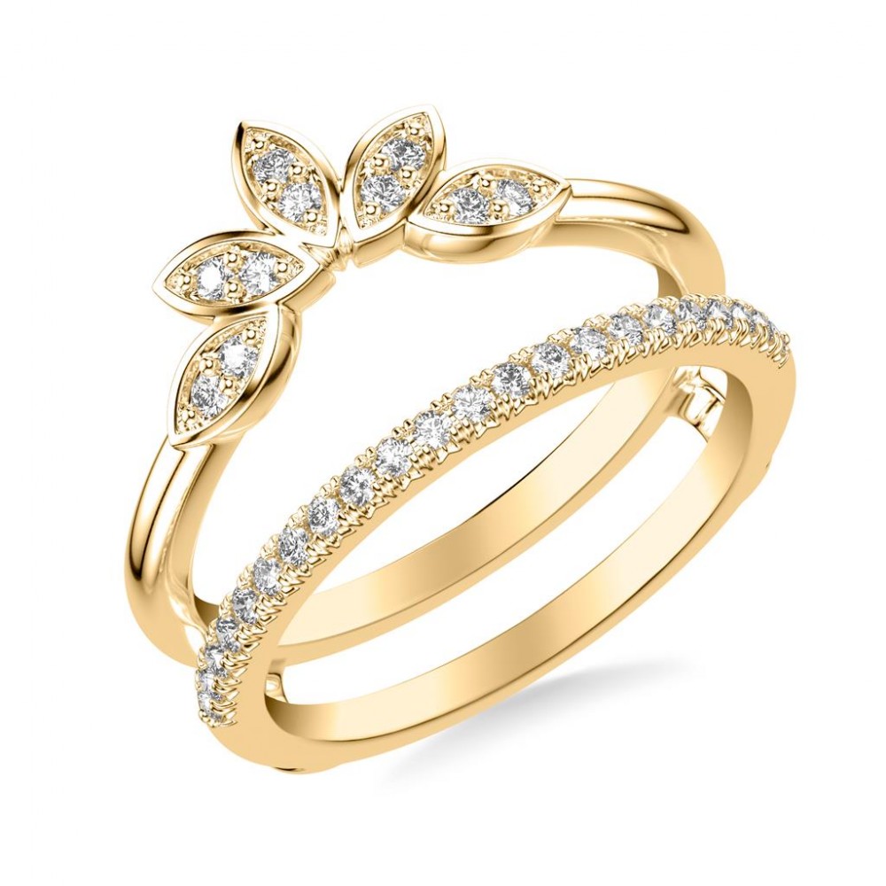 Delicate Asymmetrical Straight and Floral Diamond Ring Enhancer