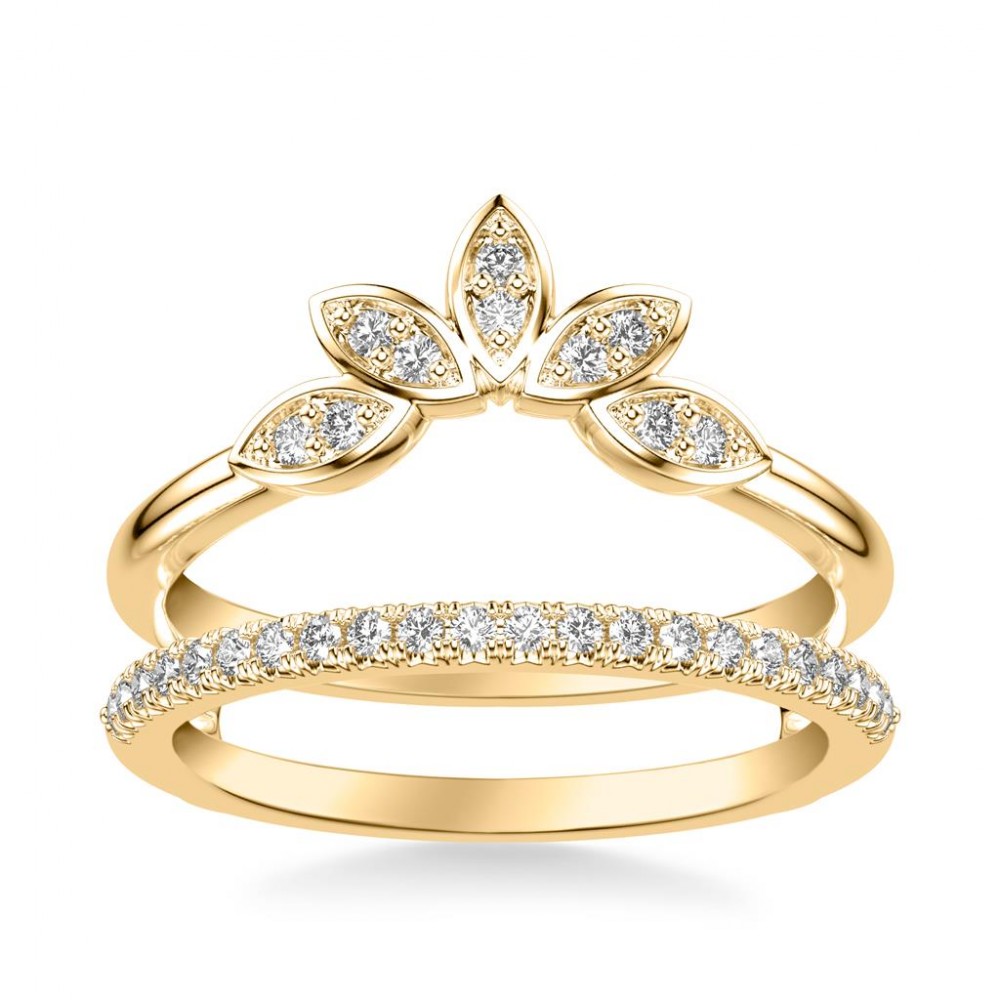 Delicate Asymmetrical Straight and Floral Diamond Ring Enhancer