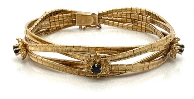 Estate 14KYG Sapphire Flower Braided Bracelet