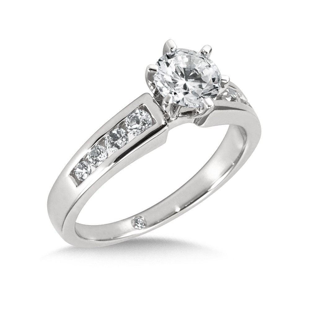 Diamond Engagement Ring with Channel Set Round Diamond Sides.