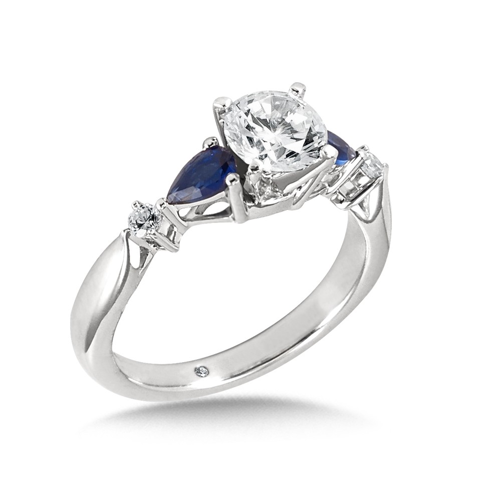 Round Diamond Engagement Ring with Sapphire Sides