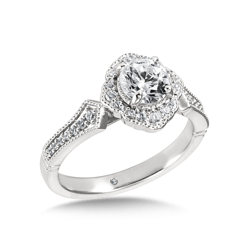 Round Diamond Engagement Ring with Unique Diamond Halo and Sides