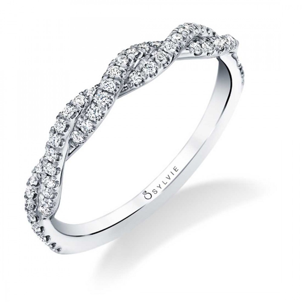 Modern Stackable Diamond Spiral Wedding Band