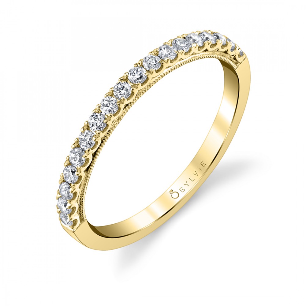 Diamond Wedding Band with Milgrain Profile