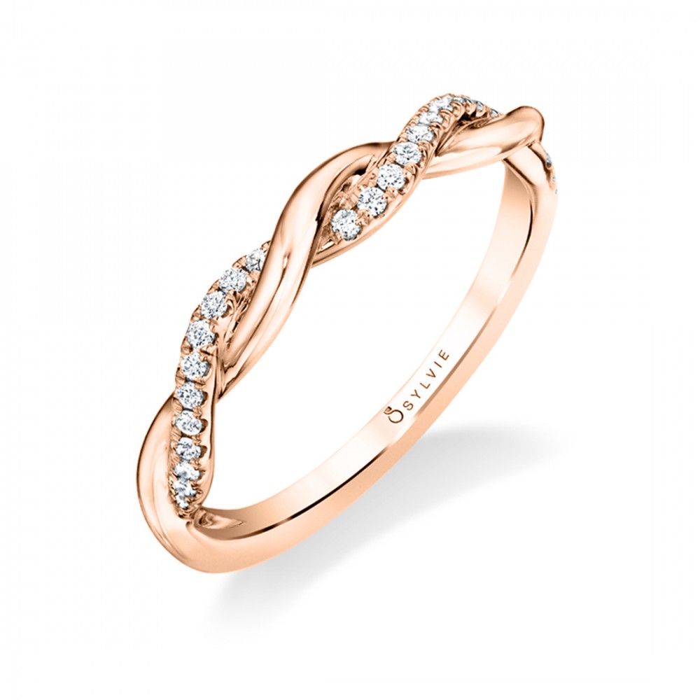 Modern Spiral Wedding Band with Diamond and High Polish