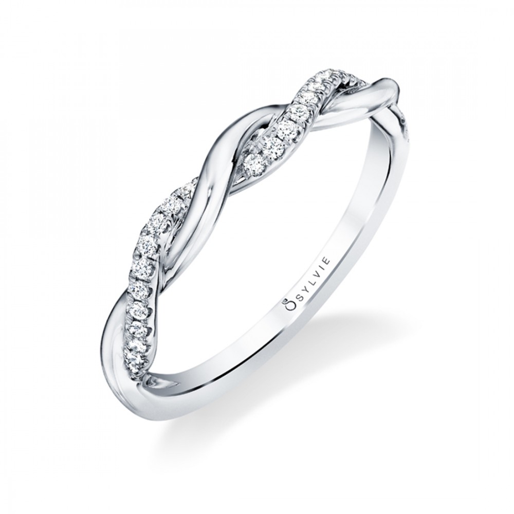 Modern Spiral Wedding Band with Diamond and High Polish