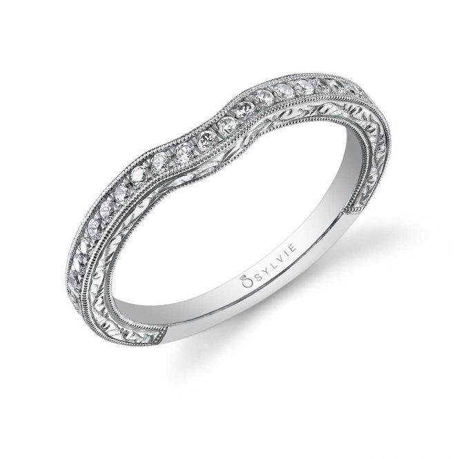 Vintage Hand-Engraved Milgrain Edge Diamond Wedding Band
