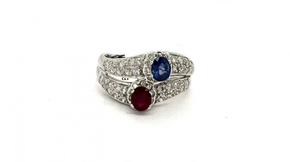 Estate 14KWG Sapphire/Ruby Diamond Ring