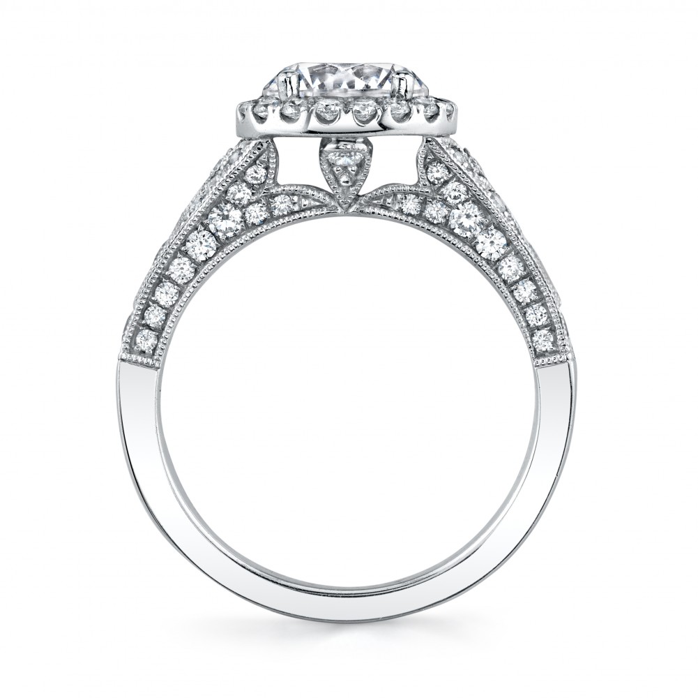 Cheri Vintage Style Halo Pear Shape Diamond Engagement Ring
