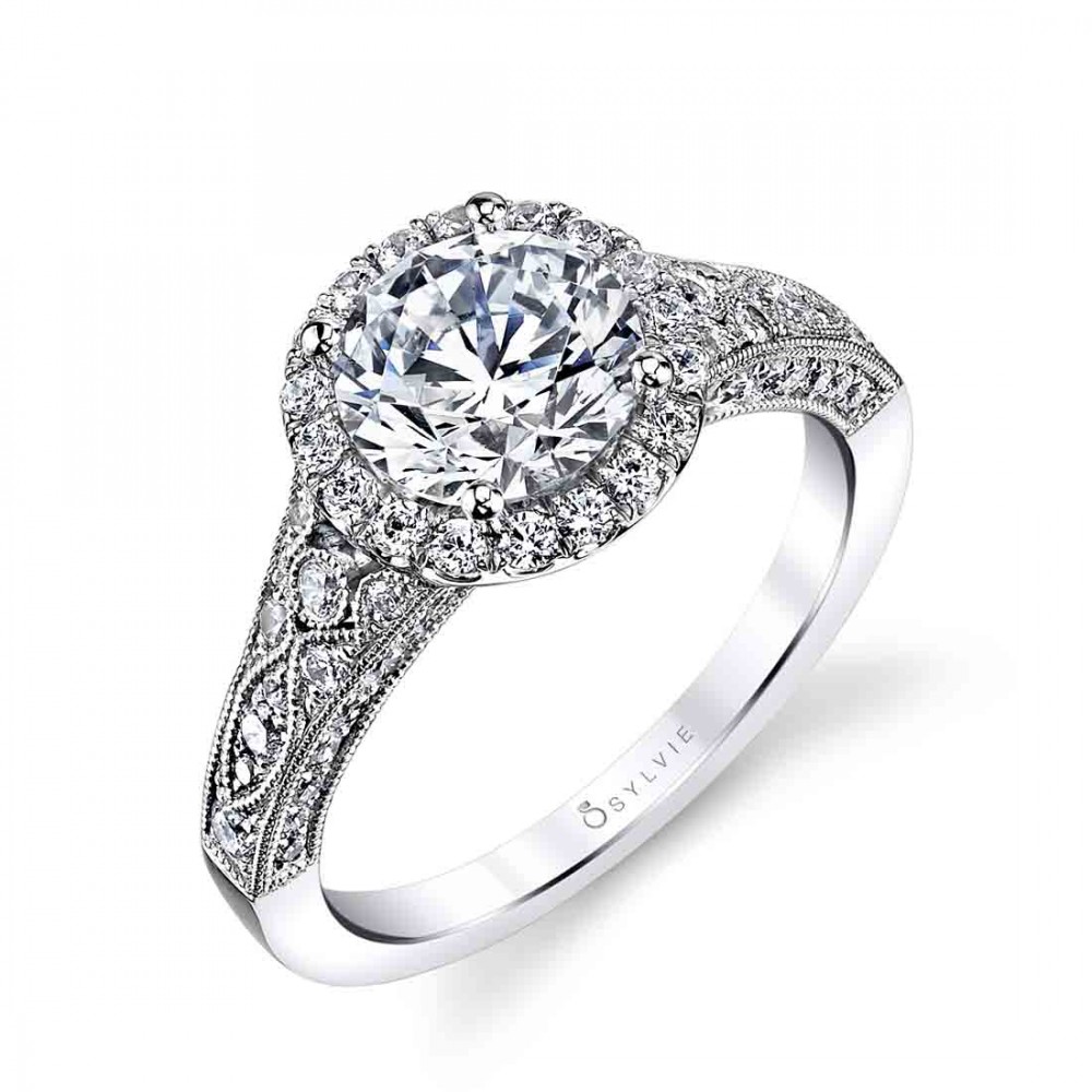 Cheri Vintage Style Halo Diamond Engagement Ring