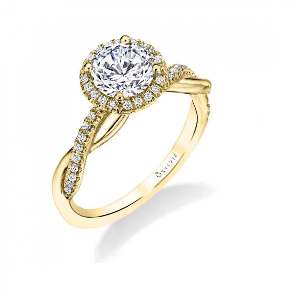 Coralie Modern Spiral Diamond Engagement Ring with Halo