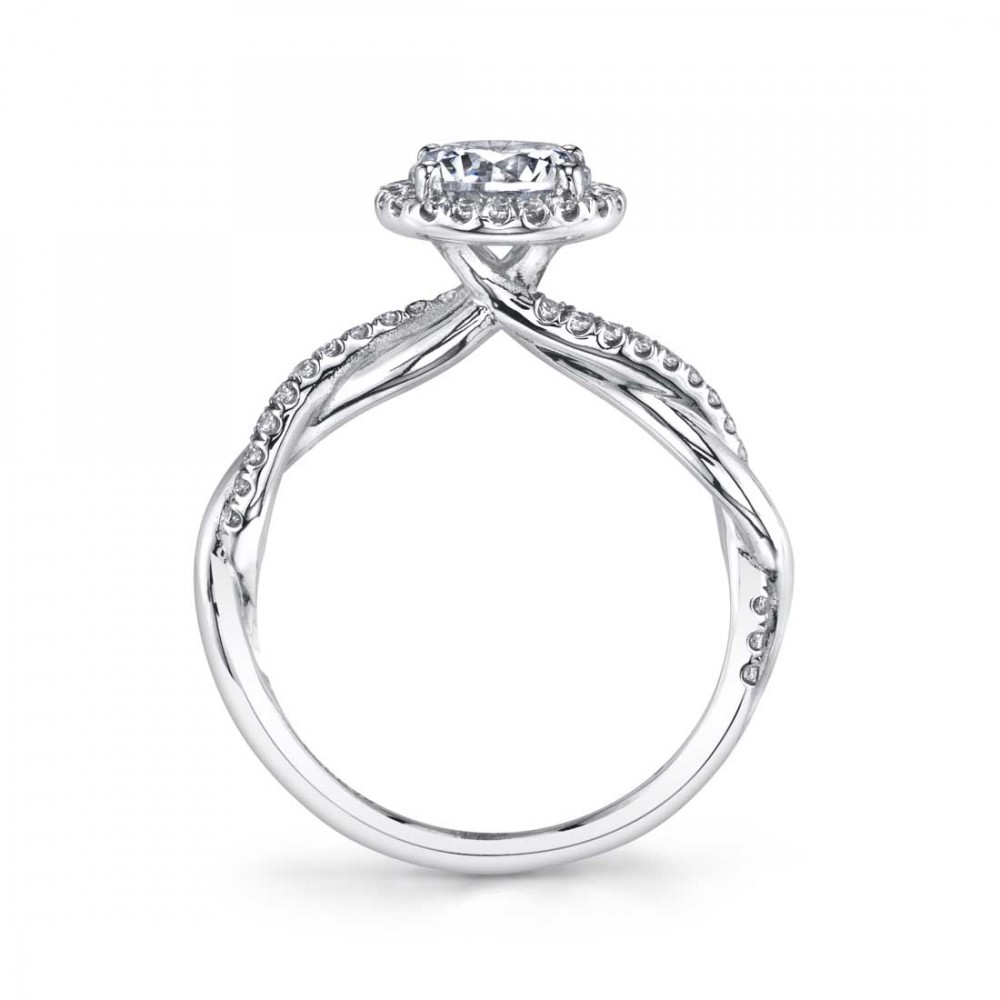 Coralie Modern Spiral Diamond Engagement Ring with Halo