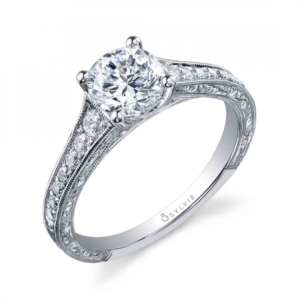 Desirae Hand Engraved Round Diamond Engagement Ring
