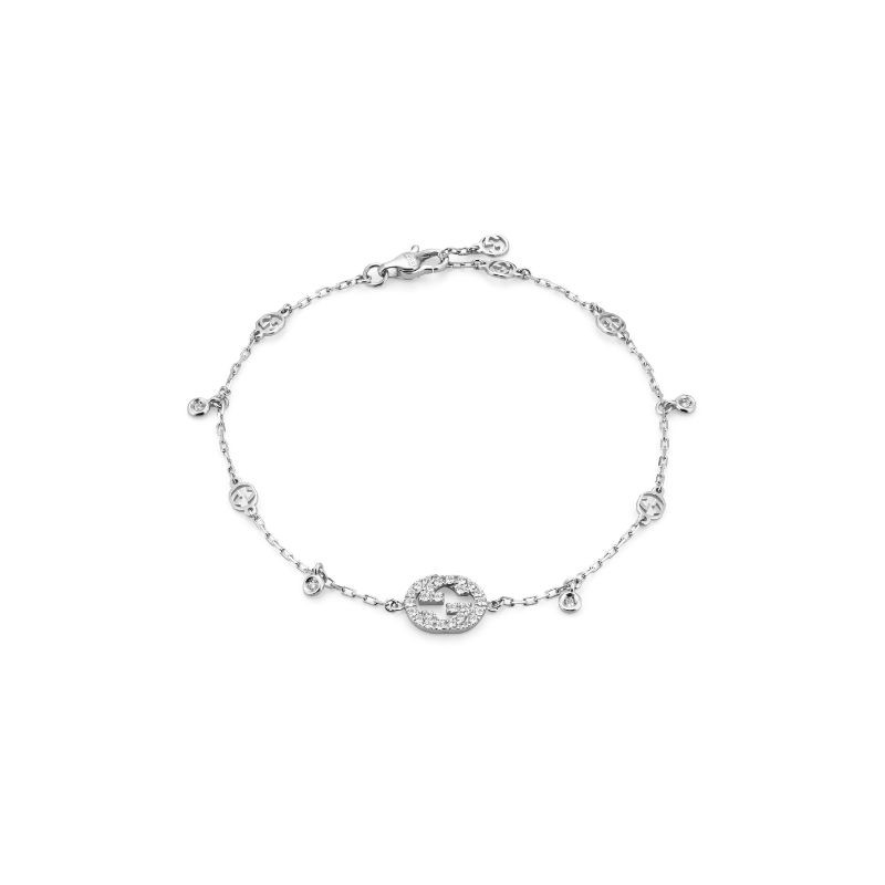 Gucci Interlocking G Bracelet in White Gold with Diamonds