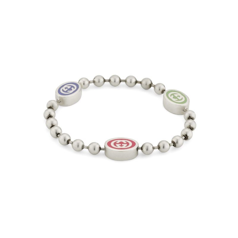 Gucci Interlocking G Bracelet in Multicolor Enamel with Bead Chain