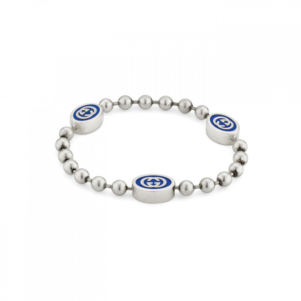 Gucci Boule Interlocking G Bracelet with Blue Enamel in sterling silver