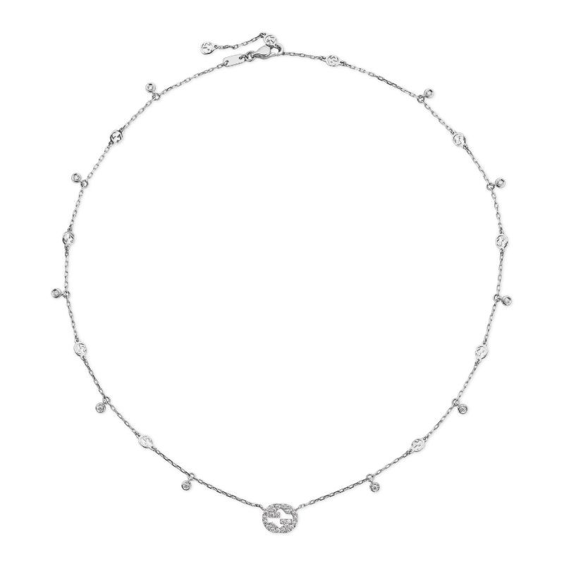 Gucci Interlocking G Necklace in White Gold with Diamonds