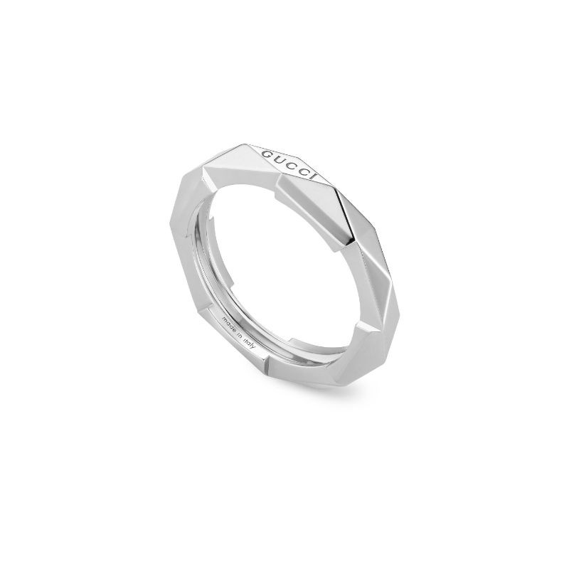 Gucci Link To Love Studded Ring in White Gold