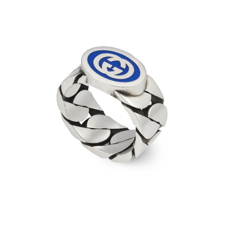 Gucci Interlocking G Large Ring with Blue Imperial Enamel