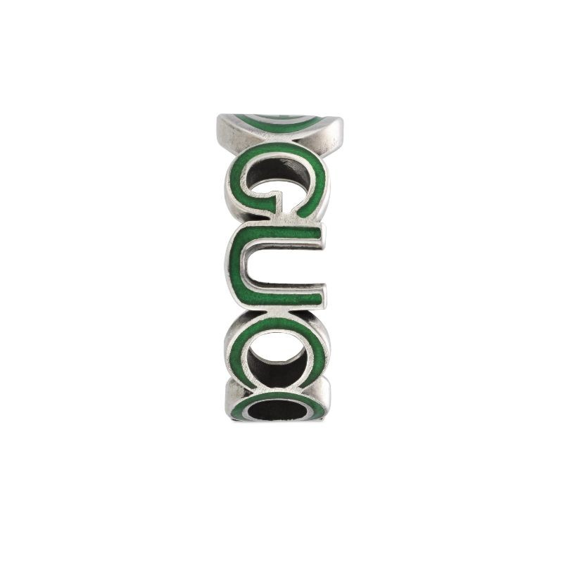 Gucci Interlocking G Script Ring with Green Enamel