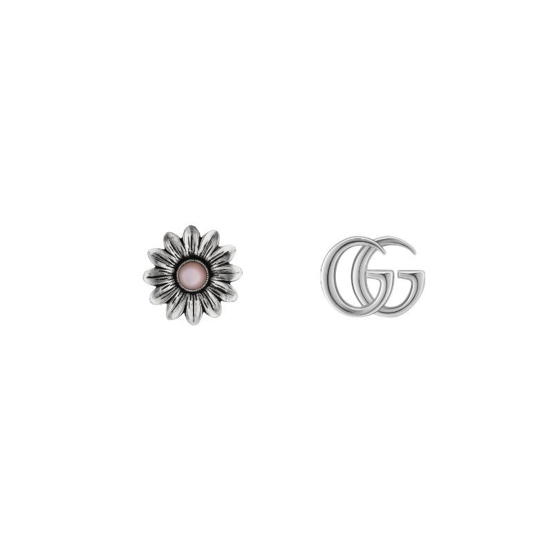 Gucci GG Marmont Earring with Interlocking G and Flower Motif in Pink