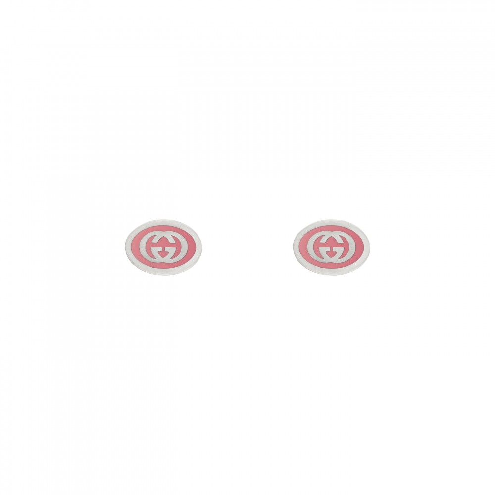 Gucci Interlocking G Detail Earrings with Pink Enamel